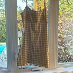 Brandy Melville white and blue plaid tie back dress